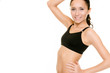 Sporty woman in the stuido in front of white background