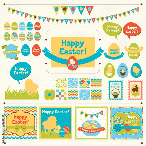 Vector: Set of Happy Easter ornaments and decorative elements. Set of Happy Easter ornaments and decorative elements.