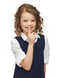 pre-teen girl showing hush gesture