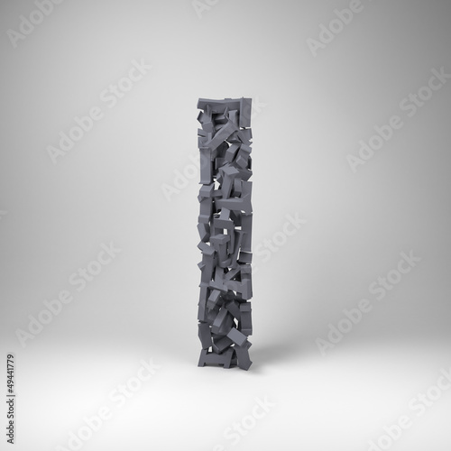 Illustration: Letter I made out of scrambled small letters in studio setting Letter I made out of scrambled small letters in studio setting