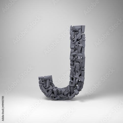 Illustration: Letter J made out of scrambled small letters in studio setting Letter J made out of scrambled small letters in studio setting
