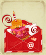 Vector: Vintage birthday card with Chocolate Berry Cake Vintage birthday card with Chocolate Berry Cake