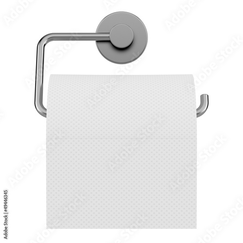 Photo: toilet paper on holder isolated on white background toilet paper on holder isolated on white background