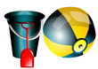 Vektor: Children's bucket, blade and ball Children's bucket, blade and ball