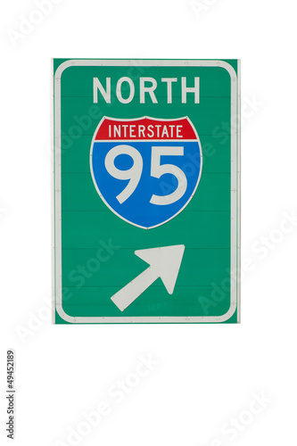 Photo: Direction sign to North I-95 in New England, isolated Direction sign to North I-95 in New England, isolated