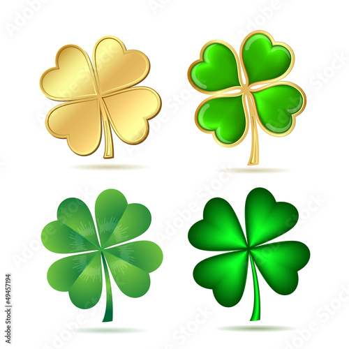 Vector: Set of four-leaf clovers isolated on white. Set of four-leaf clovers isolated on white.