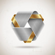 Abstract metal shape with steel and gold elements