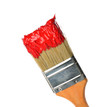Brush with bright red paint isolated on white background