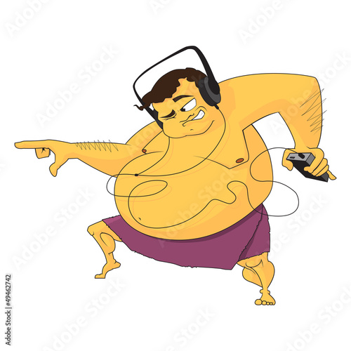 Vector: The dancing fat man in a bathroom with ear-phones. Vector illust The dancing fat man in a bathroom with ear-phones. Vector illust