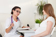 Photo: Pregnant woman and doctor.. Pregnant woman and doctor..