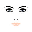 Portrait of woman with blue eyes on white background.