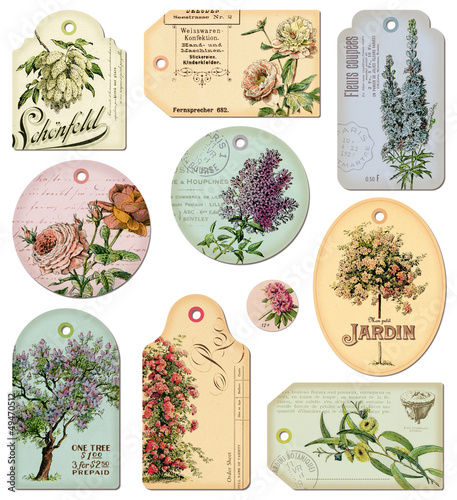 Illustration: vintage tags: flowers vintage tags: flowers