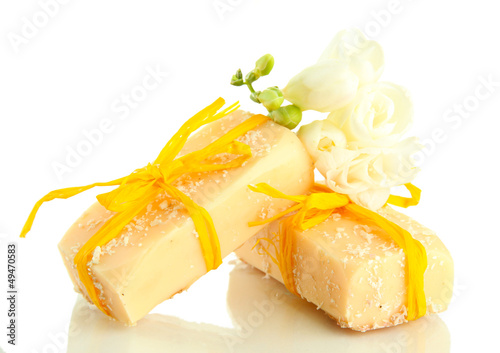 Photo: Natural handmade soap, isolated on white Natural handmade soap, isolated on white