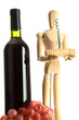 Mannequin with corkscrew and wine bottle, isolated on  white