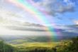 summer landscape with rainbow green hills and clear blue sky