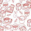 Seamless coffee tea and sweets pattern