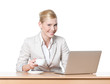 Young businesswoman sitting at a table with a cup of tea