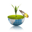 Butterfly on globe with grass growing