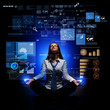 Business woman with financial symbols around