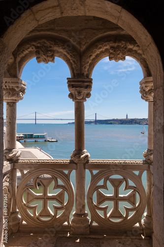 Photo: Tagus river seen through a balcony of Belem tower. Lisboa Tagus river seen through a balcony of Belem tower. Lisboa