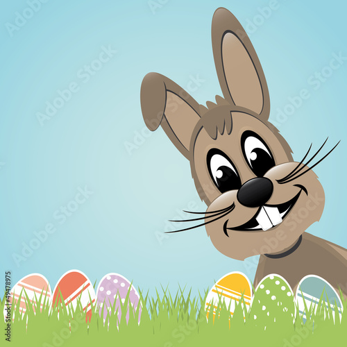 Vector: brown easter bunny lawn and colorful eggs brown easter bunny lawn and colorful eggs