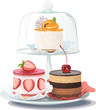 Vector: Chocolate and fruit cakes over white background Chocolate and fruit cakes over white background