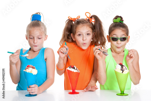 Photo: children eating icecream sundae treats children eating icecream sundae treats