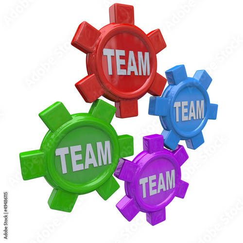 Illustration: Teamwork - Four Gears Turning Together as Team Teamwork - Four Gears Turning Together as Team