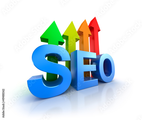 Illustration: SEO word with upcoming arrows. SEO word with upcoming arrows.