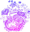 Love sketchy doodles with pink hearts and cats.