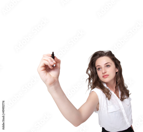 Photo: Young woman drawing on wihteboard Young woman drawing on wihteboard