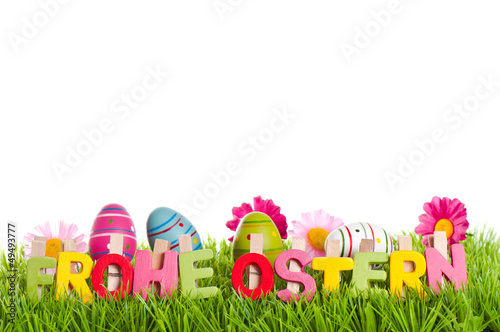 Photo: Frohe Ostern Text auf Wiese Frohe Ostern Text auf Wiese