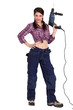 Sexy woman holding an electric screwdriver