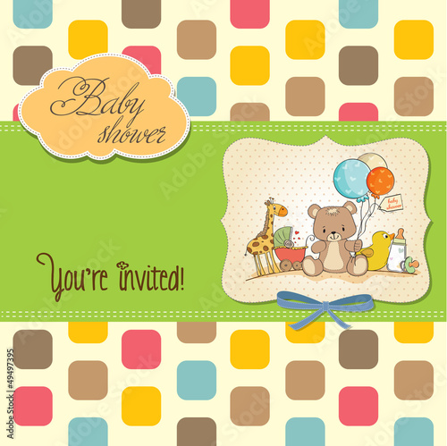 Vector: baby shower card with toys baby shower card with toys
