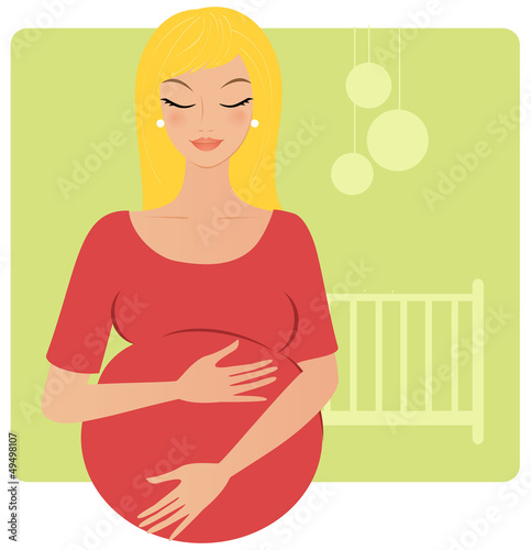 Illustration: Young pregnant blonde woman holding her belly Young pregnant blonde woman holding her belly