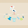Stork Baby Boy Hanging Symbols Dots Border