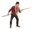 Vampire hunter is attacking with hawthorn stake and garlic