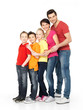 Happy family with three children standing together