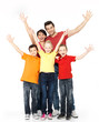 Happy family with raised hands up