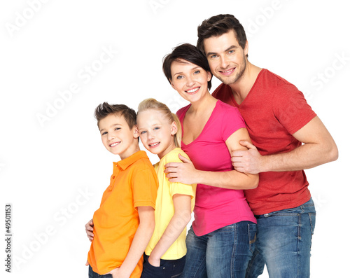 Photo: Happy family with children standing together in line Happy family with children standing together in line