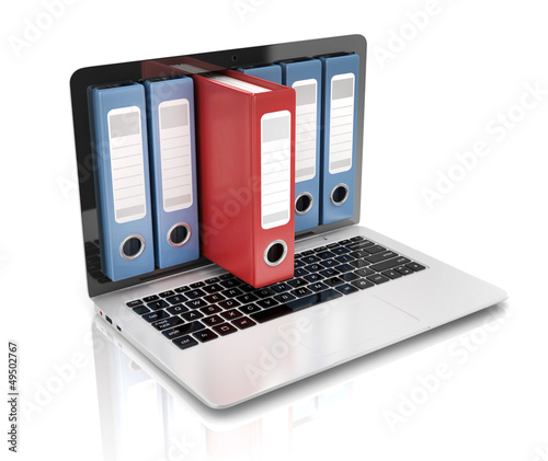 Illustration: ring binders in computer - database concept ring binders in computer - database concept