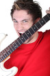 Screaming man with guitar in hands