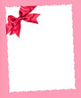 Photo: blank paper sheet with red bow on pink blank paper sheet with red bow on pink