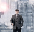 successful businessman with sun and modern architecture