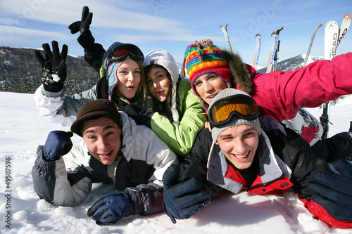 Photo: Group of friends on skiing holiday Group of friends on skiing holiday