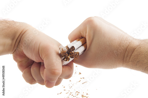Photo: Human hands breaking cigarettes Human hands breaking cigarettes