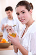 Couple having breakfast together at home