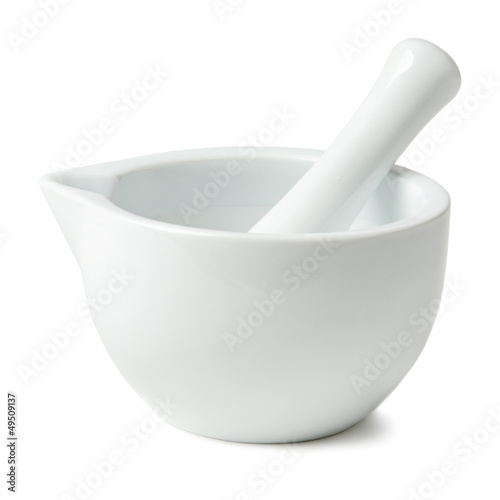 Photo: mortar and pestle isolated on white background mortar and pestle isolated on white background