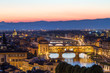 Florence, Arno River and Ponte Vecchio after sunset, Italy