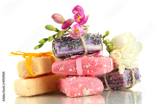 Photo: Natural handmade soap, isolated on white Natural handmade soap, isolated on white